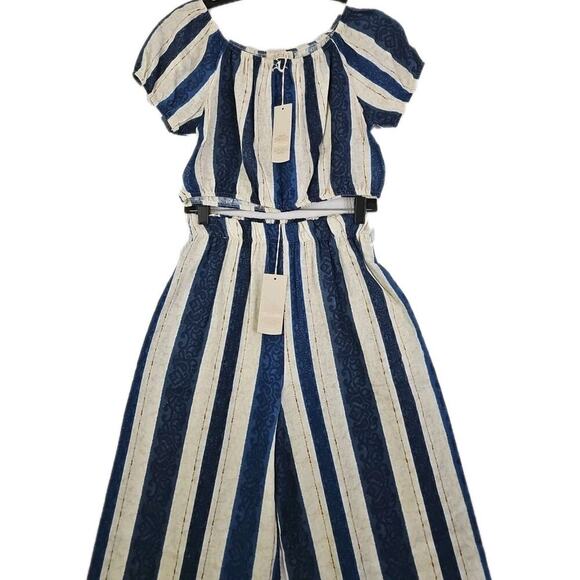 Bellambra~Woman S~Linen Blend Boho Top/Pants 2 Pc. Striped Italy Blue/Beige NWT. - Picture 15 of 16